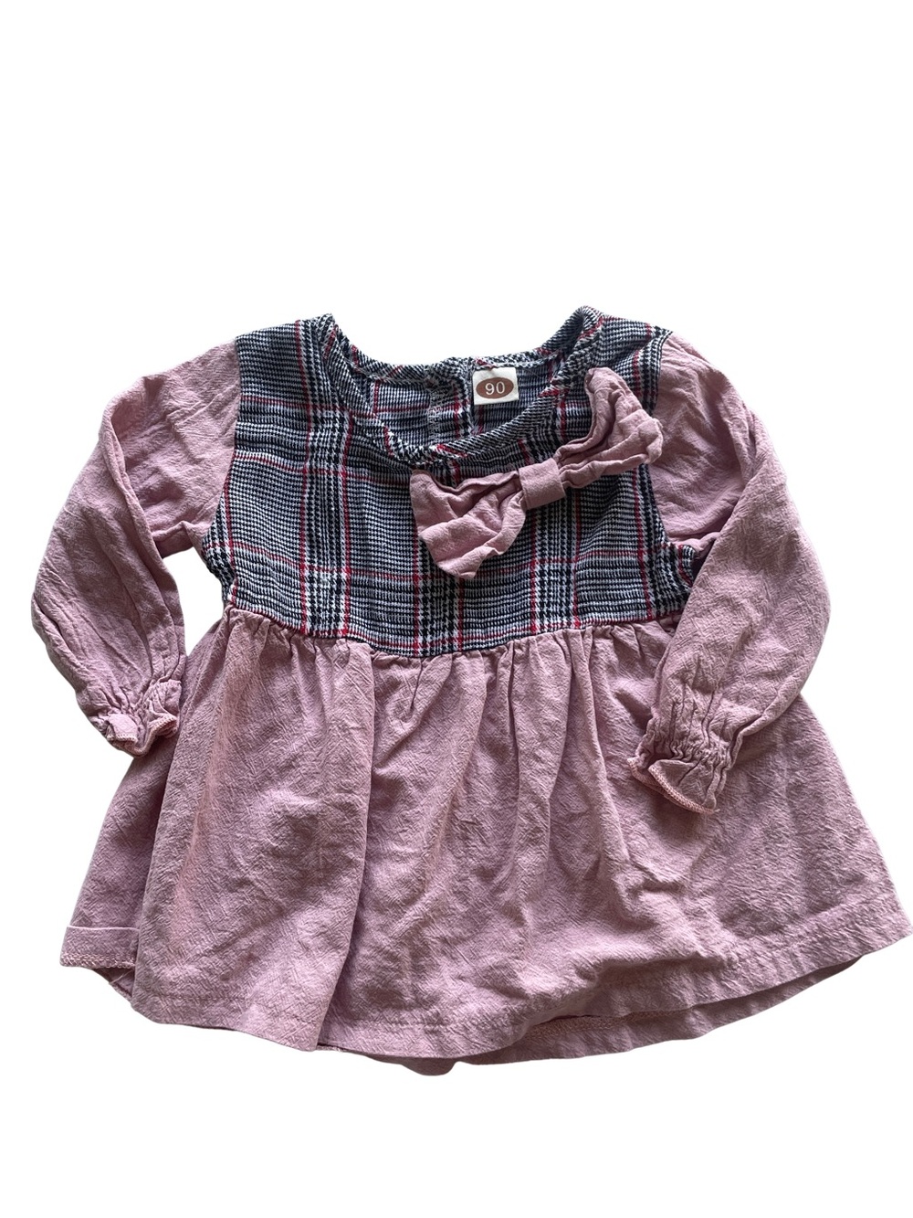 Pink Plaid Bow Baby Dress